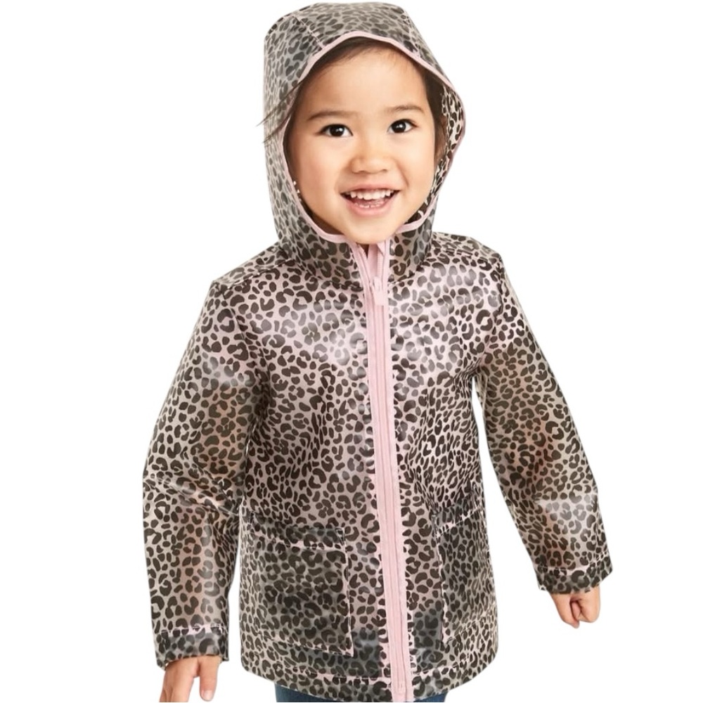 Old Navy Toddler Pink and Black Leopard Print Raincoat Water Resistant Jacket 2T